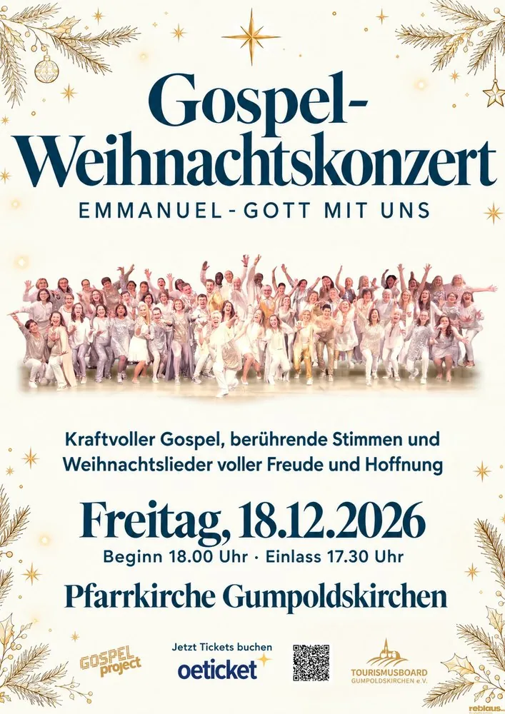 Plakat Gospel-Weihnachtskonzert Emmanuel, Gott mit uns, in der Pfarrkirche Gumpoldskirchen